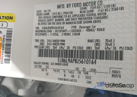 2018 Lincoln Continental Black Label from USA, damaged, VIN 1LN6L9AP8J5610164